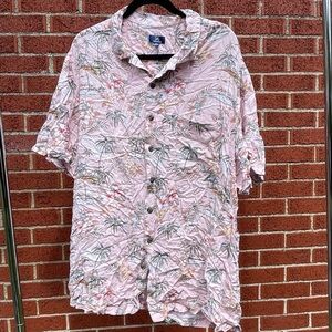 George Men's Pink Tropical Button Down Shirt Big and Tall XXL